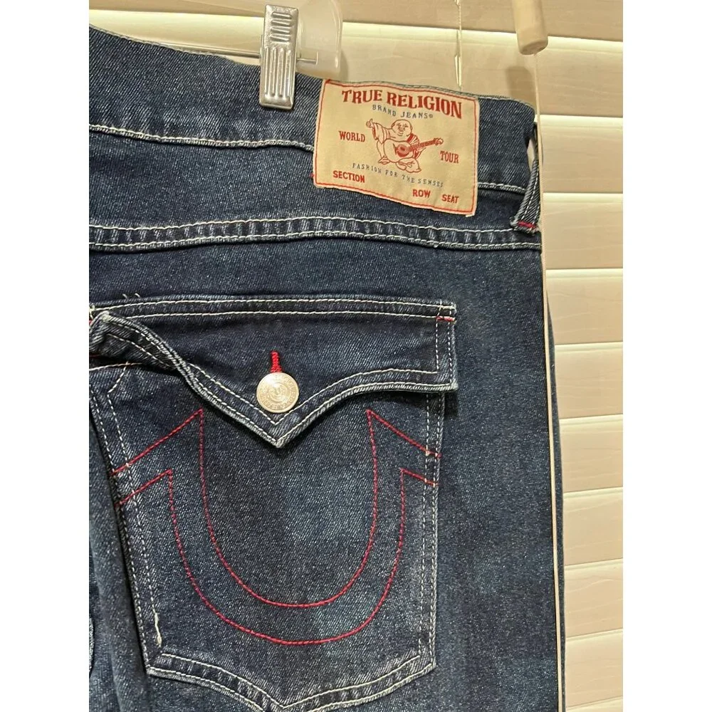 True Religion Geno Big T Flap Relaxed Slim Indigo Blue Jeans Mens 40x32 NEW